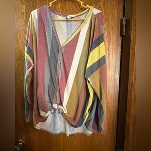 Fantastic Fawn Striped Button Front Tie Top Boho Boutique Size Large